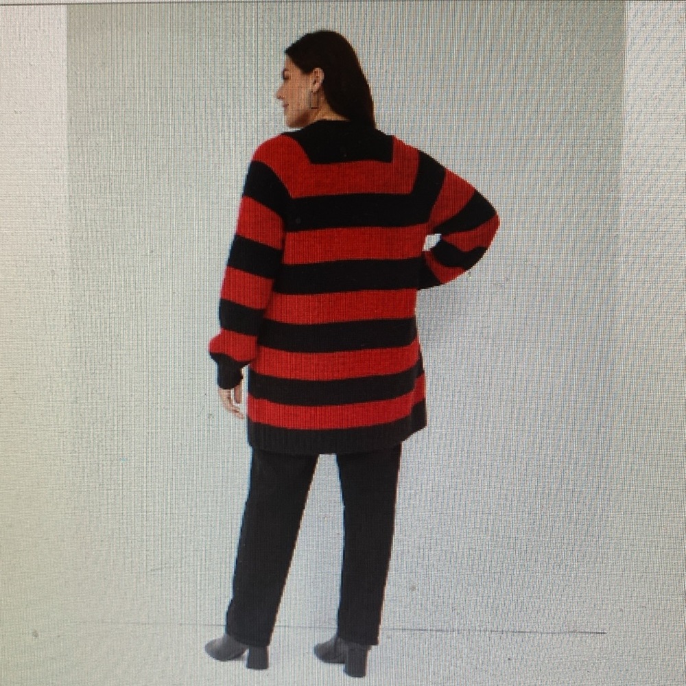 🤩NEW🤩Lane Bryant - Black & Red Stripe Cardigan Sweater /Long Sleeves 26/28 NWT - Picture 6 of 14